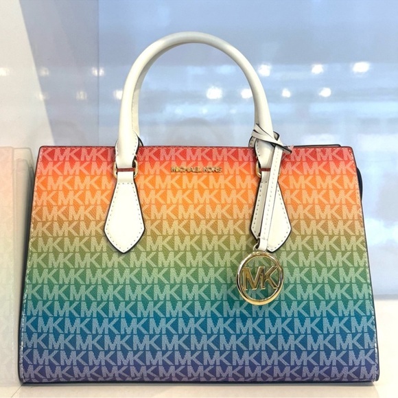 Michael Kors Sheila Medium Rainbow Signature Logo Satchel Bag Rainbow - Picture 2 of 10
